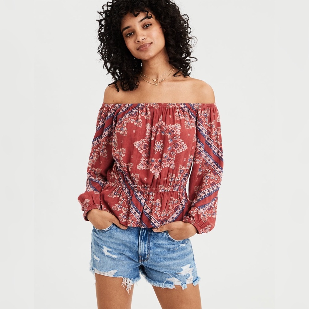 AE off shoulder top puff sleeves